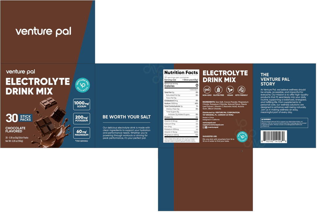 Venture Pal High Sodium Sugar-Free Electrolytes Powder Packets, 16 Sticks | Hydration Packets with Sodium, Potassium & Magnesium, Zero Calories, Keto, Vegan, and Paleo Friendly