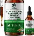 Wormwood Black Walnut Soursop Drops - Gut Health with L-Glutamine | Gentle Intestinal Cleanse & Digestive Health – with Prebiotics & Zinc for Mood Immune & Energy – Vegan Gluten-Free