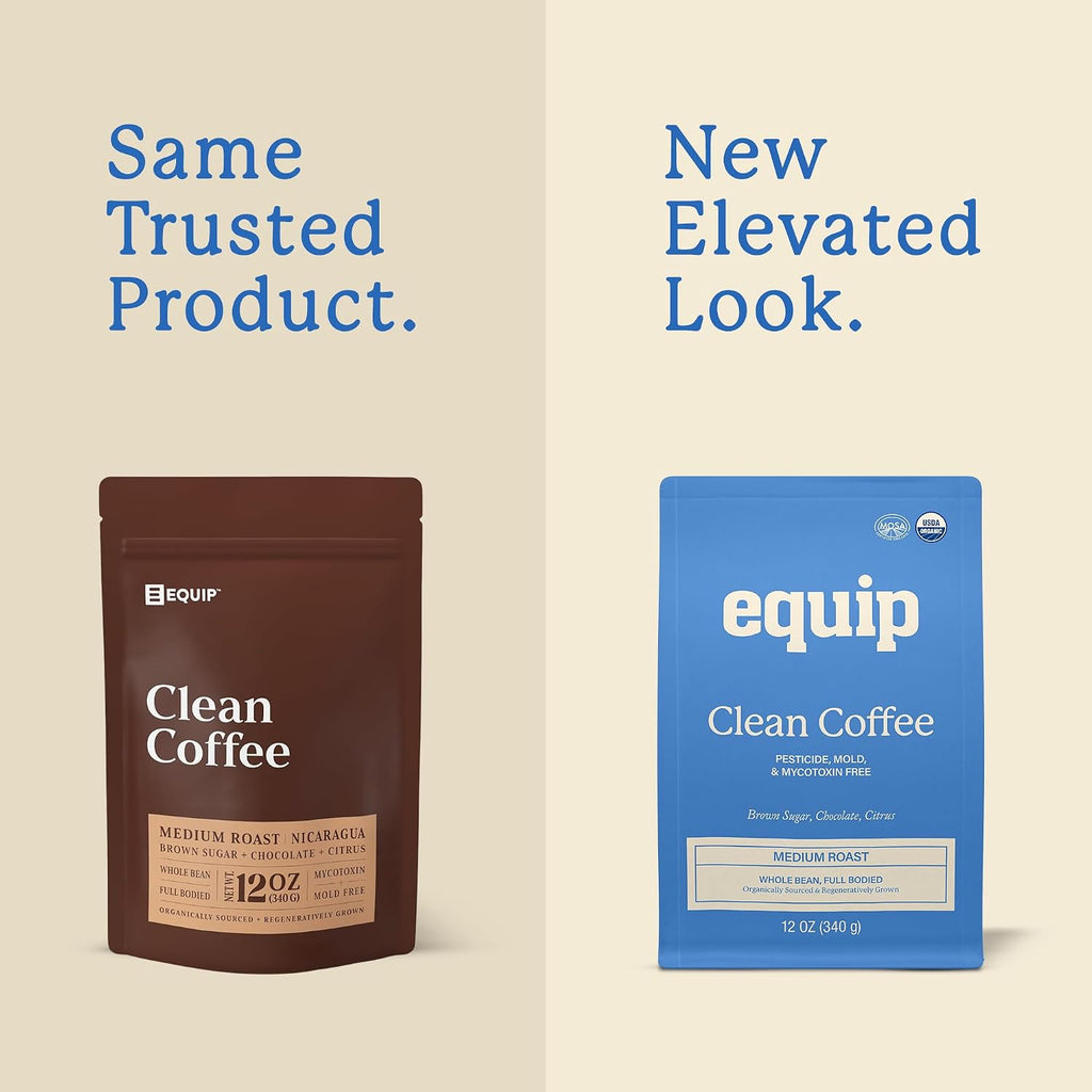 Equip Foods Clean Coffee | Gold Standard, Certified Organic, Fair Trade, Regenerative | Medium Roast, Whole Bean, Nicaragua | Brown Sugar+Chocolate+Citrus