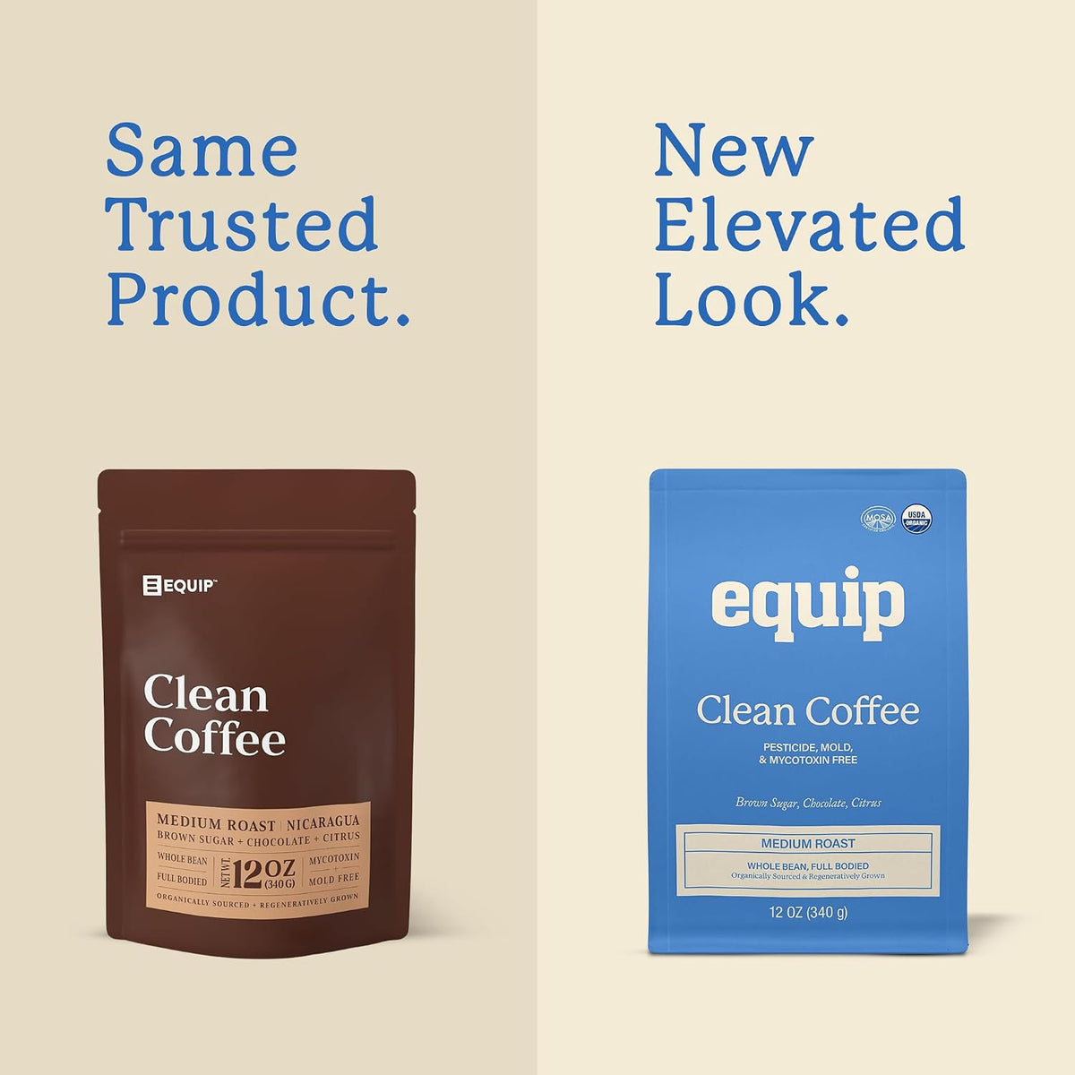 Equip Foods Clean Coffee | Gold Standard, Certified Organic, Fair Trade, Regenerative | Medium Roast, Whole Bean, Nicaragua | Brown Sugar+Chocolate+Citrus