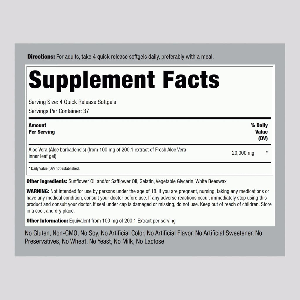 Piping Rock Aloe Vera Supplement | 150 Softgels | Concentrated Herbal Extract | Non-GMO and Gluten Free Formula