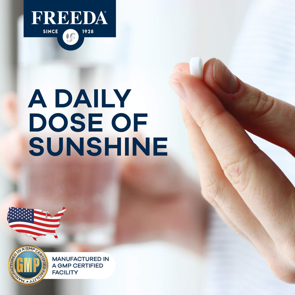FREEDA Pure Vitamin D3 2000 IU Supplement – 250 Tiny Tablets | Moderate Strength Vitamin D3 Supplement - 50 mcg (2,000 IU) Supporting Bone, Joint, Muscle, and Immune Health for Women & Men