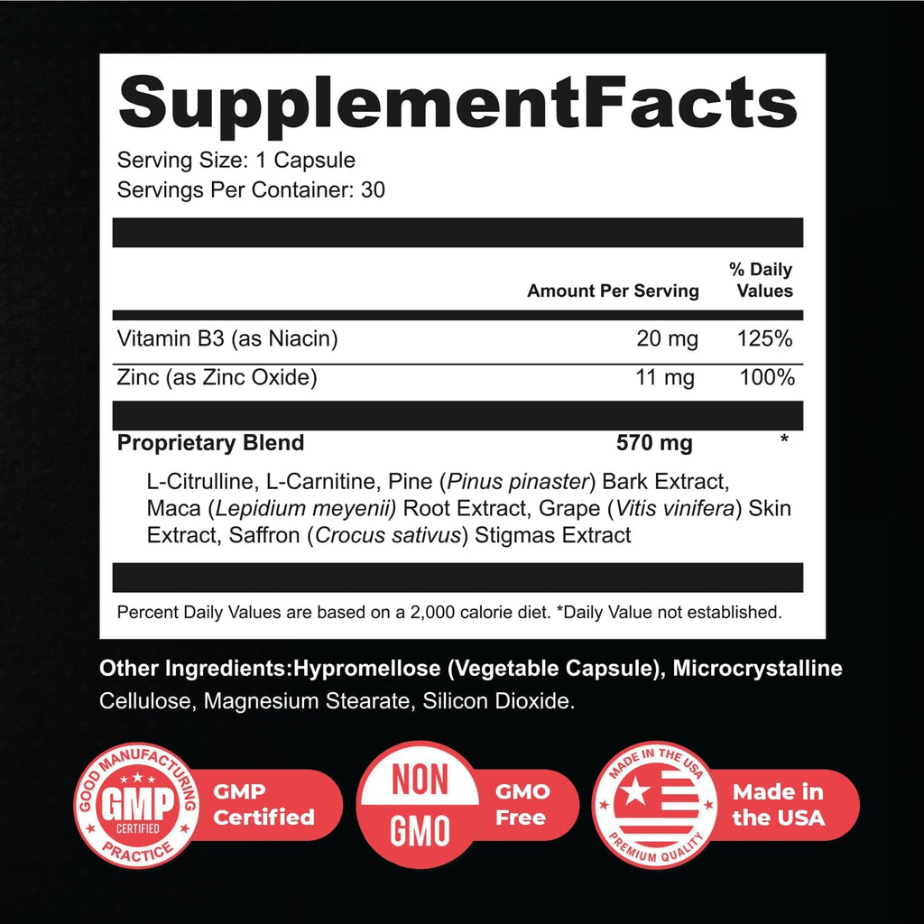 Steel Power – L-Citrulline, L-Carnitine & Maca – 30 Ct, 1 Month Supply | L-Citrulline, L-Carnitine, Maca Root & Pine Bark Extract | Non-GMO, Made in USA | Easy-to-swallow daily capsule