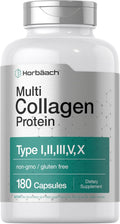 Horbäach Multi Collagen Protein 2000 mg | 180 Capsules | Type I, II, III, V, X | Keto & Paleo Friendly | Non-GMO, Gluten Free Supplement