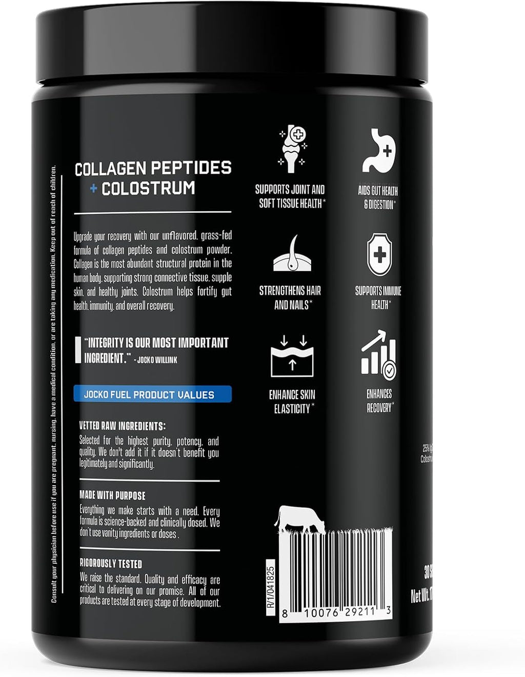 Jocko Fuel Collagen Powder with Colostrum – 15g Hydrolyzed Collagen + 2g First-Milking Colostrum – Dual Action for Gut Health, Joint Support, and Immune Defense – Recovery Supplement (30 Servings)