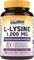 Vitalibre L-Lysine 1000 mg, High Potency L-Lysine HCl, Free Form Essential Amino Acid, Protein & Collagen Synthesis, Immune Support, Maximum Absorption, Vegan, 120 Tablets