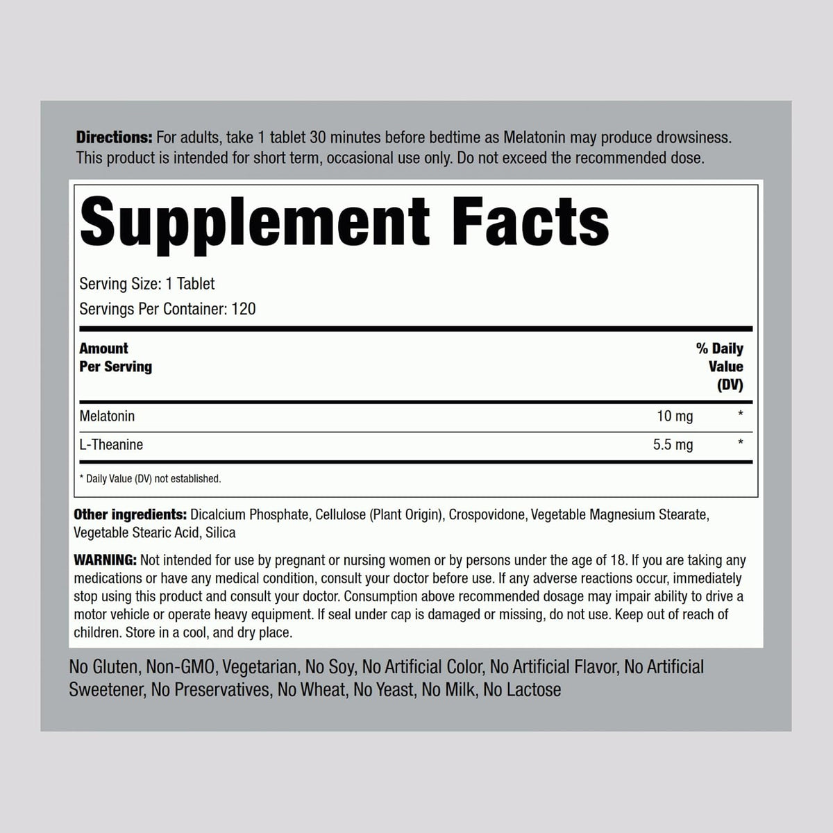 Piping Rock Melatonin 10mg | 120 Tablets | with L-Theanine | Adult Sleep Supplement | Extra Strength Formula | Vegetarian, Non-GMO, Gluten Free