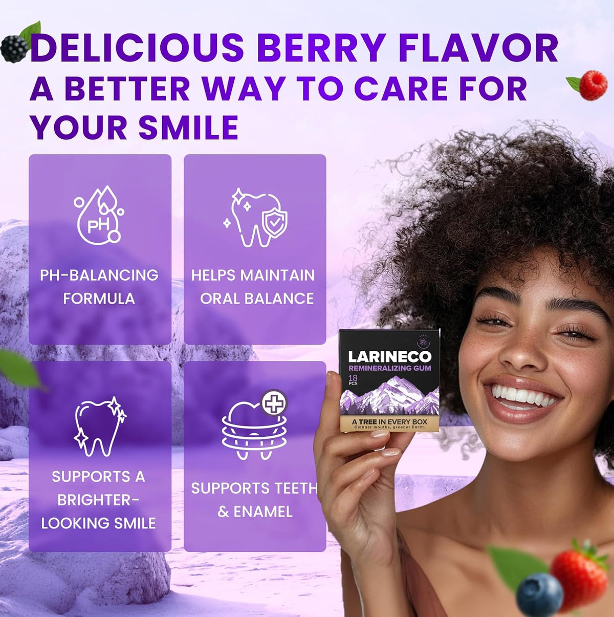 Larine Remineralizing Gum with Nano Hydroxyapatite &amp; Xylitol – Sugar-Free Xylitol Gum – Plastic-Free, Dye-Free, Aspartame-Free – Natural Base