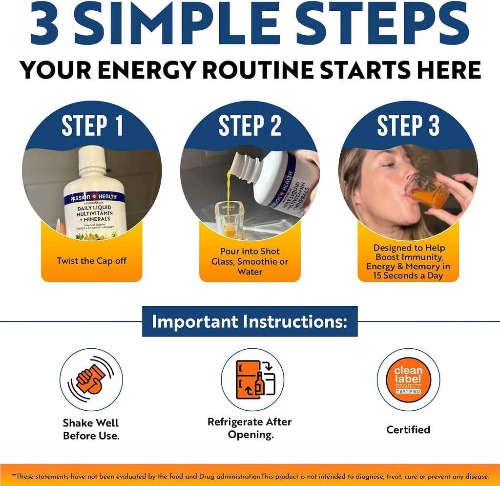 Passion 4 Life Daily Liquid Multivitamin + Minerals - Over 100 Premium Ingredients for the Whole Family - Trace Minerals and Amino Acids for All Ages