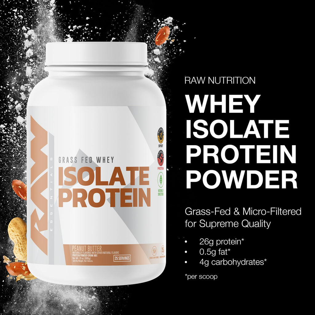 RAW Whey Isolate Protein Powder, Dark Chocolate - 100% Grass-Fed Sports Nutrition Whey Protein Powder for Muscle Growth & Recovery - Low-Fat, Low Carb, Naturally Flavored & Sweetened - 25 Servings