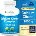 Calcium Citrate 1000mg, Bone & Teeth Support, Dr-Formulated | High-Absorption Cal Complex, Third-Party Tested, 3 Month Supply, Calcium Supplements for Women & Men, 365 Capsules