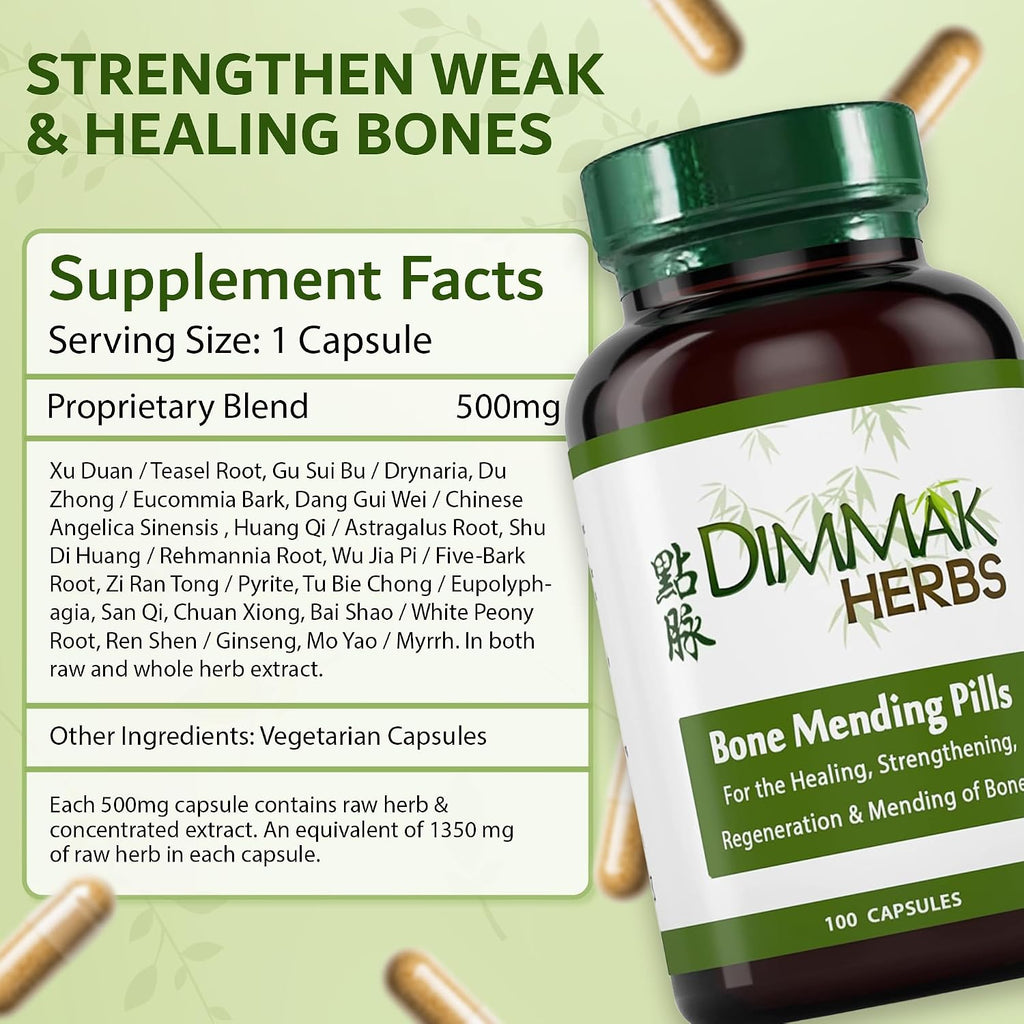 Bone Mending Pills- Rapid Fracture & Broken Bone Healing Supplement- Advanced TCM Formula with Drynaria- Stress Fracture & Osteoblast Support- Organic- 500mg 100 Capsules