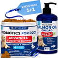 Probiotics + Salmon Oil for Dogs Bundle - Dog Probiotics and Digestive Enzymes with Prebiotics for Gut Health, Itchy Skin, Allergies, Immunity, Yeast Balance - Wild Alaskan Salmon Oil for Dogs Skin an