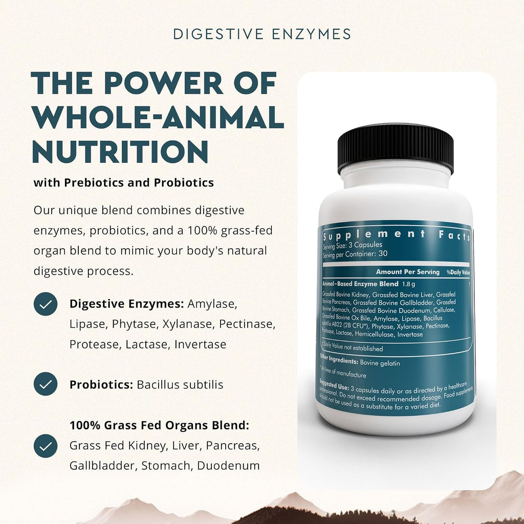 Ancestral Supplements Digestive Enzymes for Women & Men, 90 Ct | Probiotics plus grass fed beef organ supplements support gut health, digestion and nutrient absorption.