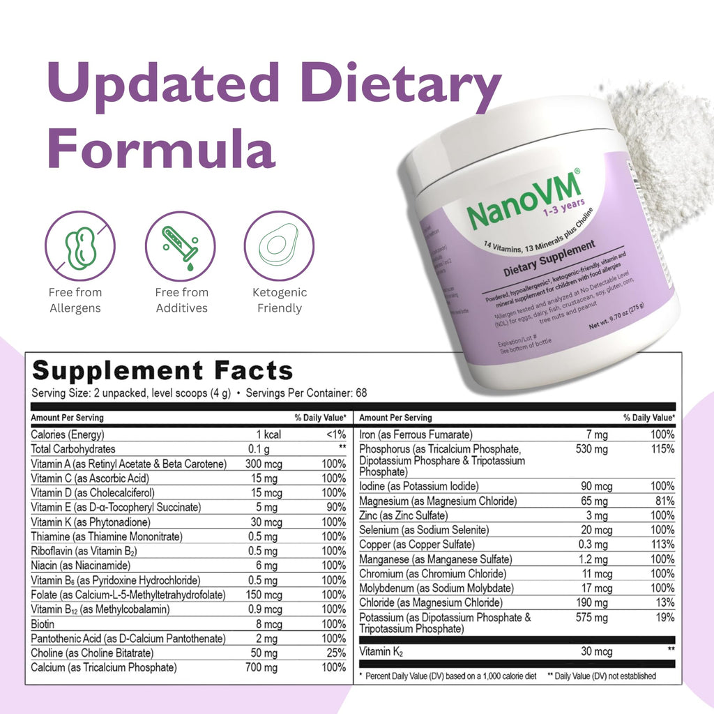 t/f, Dietary Supplement for Tube Feeding, Allergen-Free Kids Multivitamin, Unflavored Vitamin Powder with 14 Vitamins & 13 Minerals, Low-Carb Kids Vitamins, 275g - Solace Nutrition