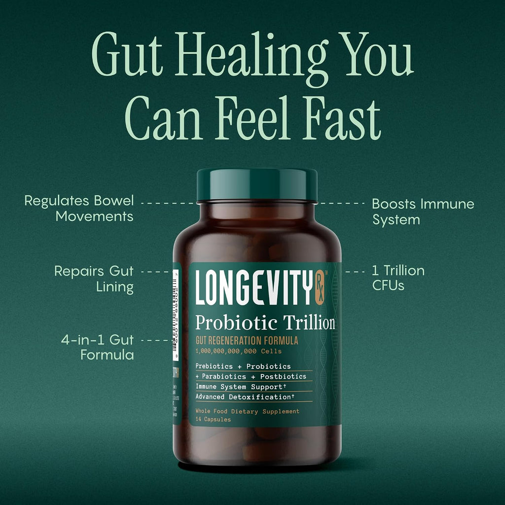 Probiotic Trillion – 1 Trillion CFU with Prebiotics, Probiotics, Parabiotics & Postbiotics – Bacillus Subtilis AB-22 – Gut Health, Immune Support, Glyphosate Detox – 30 Day Supply