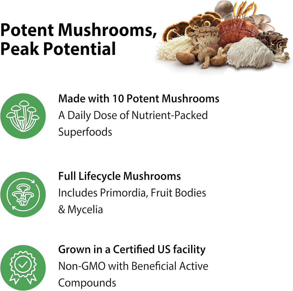 Rainbow Light Mushroom Complex Supplement | 60 Capsules | Made with 10 Potent Mushrooms | Includes Lions Mane, Chaga, Shiitake, Reishi & More | Non-GMO and Gluten Free