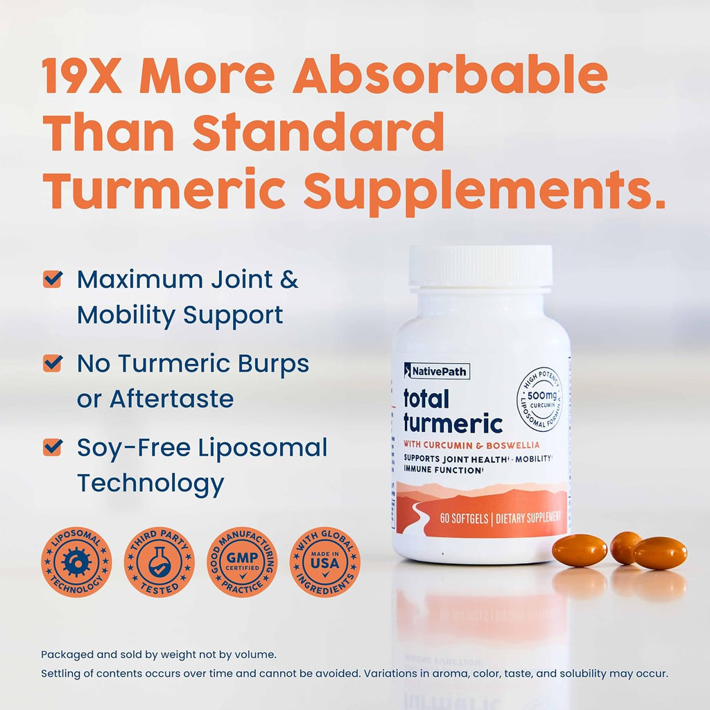 NativePath Turmeric Curcumin with Boswellia, 60 Softgels | Full-Spectrum Curcuminoids Plus Frankincense Extract, Supports Joint Mobility & Flexibility, High Absorption