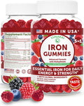 Lunakai USA Made Vegan Iron Gummies 5-in-1 with Methylfolate, Vitamin C, E & B12 - Daily Chewable Iron Supplement for Women, Men & Kids - Energy & Blood Health Support, Non-GMO, 60ct