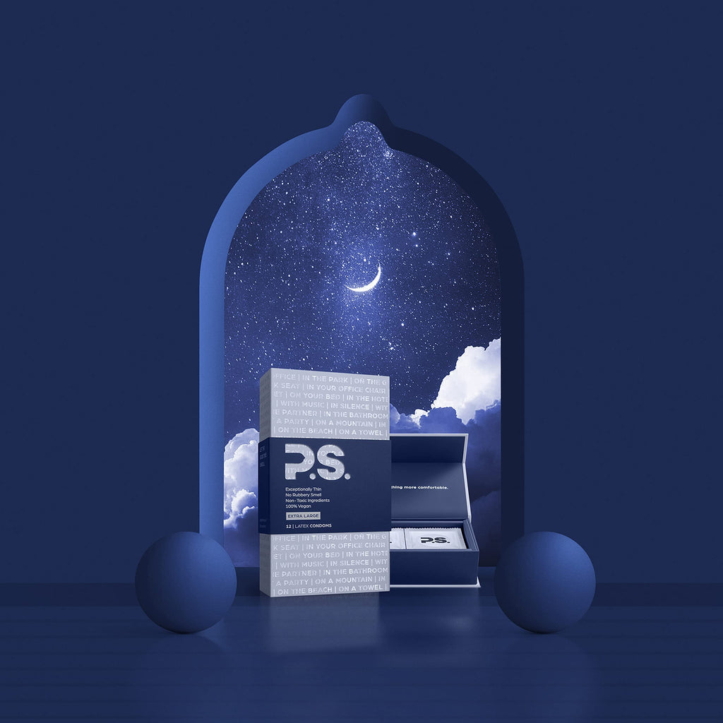 PS Condoms Exceptionally Thin Latex Condoms, Clean & Odorless, 12 Pack | Individually tested, 0.045 mm natural rubber, 40% thinner, lubricated, vegan, and free of PFAS, gluten, glycerin and parabens