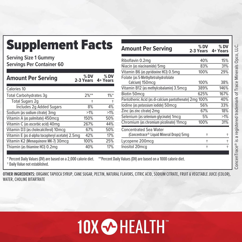 10X Health Kids Multivitamin - 60ct, Strawberry Watermelon | Immunity Gummies for Kids: Complete Daily Nutrition, Bones & Energy, Strawberry Watermelon