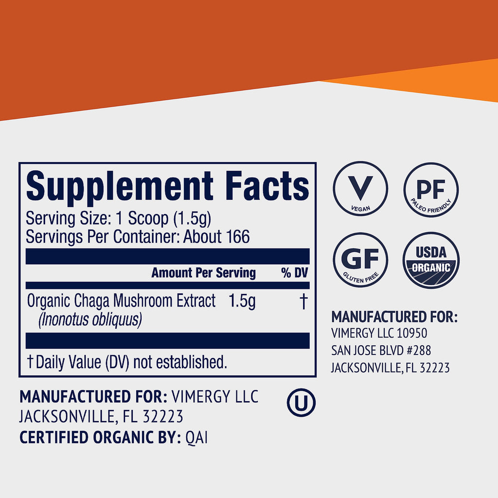 Vimergy Chaga Capsules – Superfood Cellular Support* – Cardiovascular Health Benefits* – Kosher, Vegan, Gluten-Free – 90 Capsules
