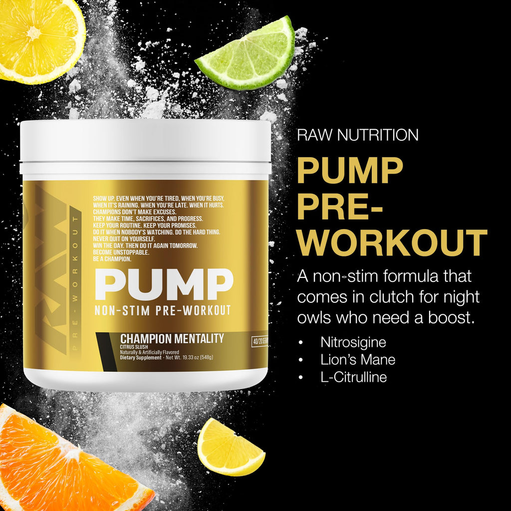 RAW Pump Stim Free Pre Workout (Watermelon) - Non-Stimulant Pre Workout Supplement Powder Nitric Oxide Booster - Pre Workout Supplements Drink for During Workout - 40 Servings