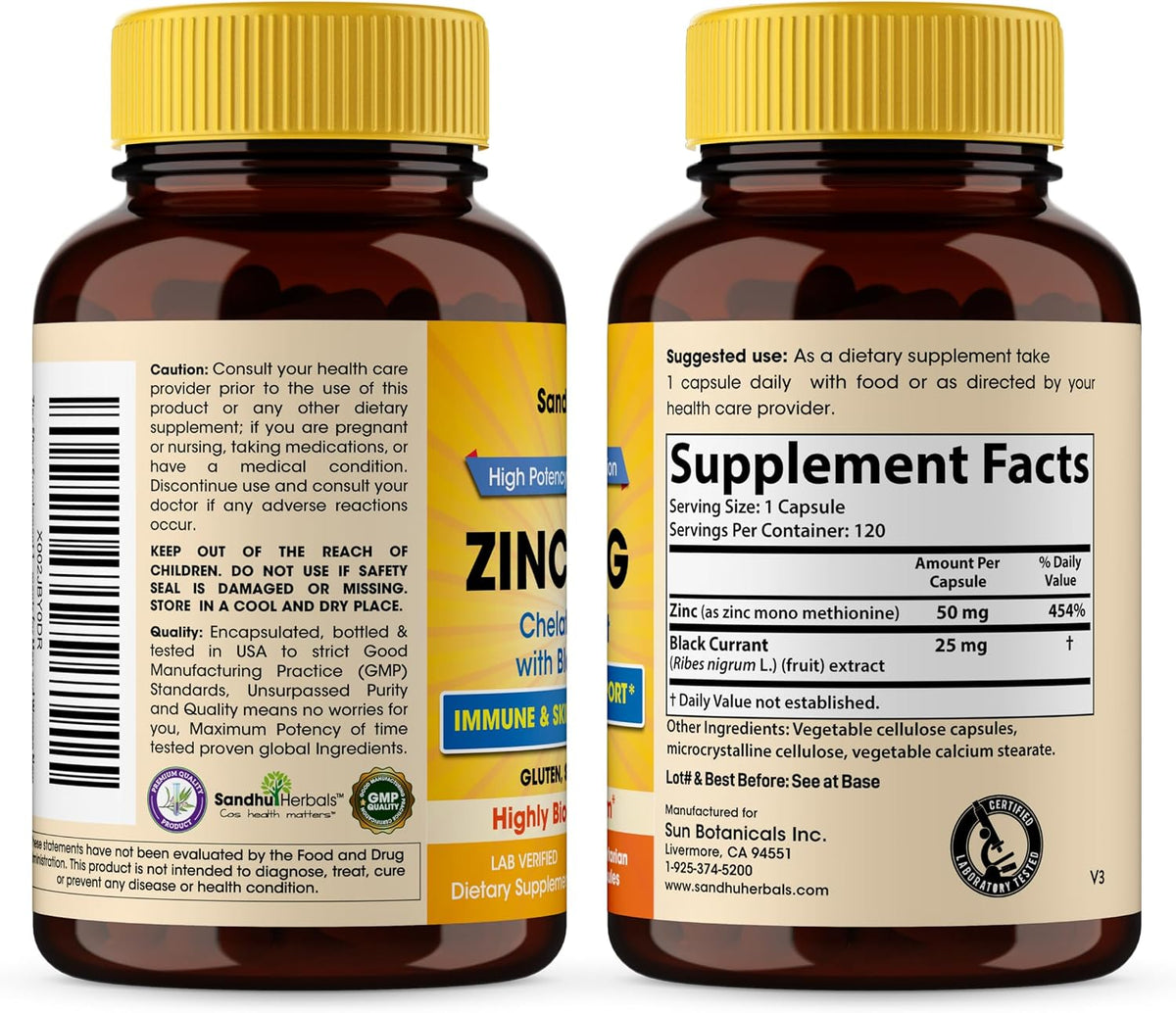 SANDHUHERBALS Zinc 50mg Bundle with Magnesium Complex 6 in 1 Supplement | Supports Immune, Muscle Health & Quality Sleep | for Men & Women