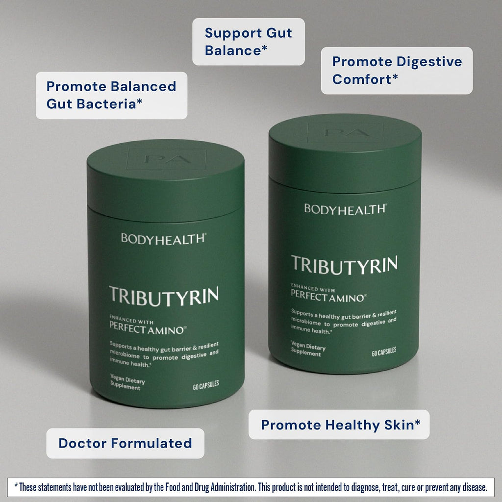 BodyHealth Tributyrin 200mg - Tri-Butyrin Supplement for Gut Health Support, Digestive Comfort, Microbiome Balance & Immune Support* - 60 Capsules