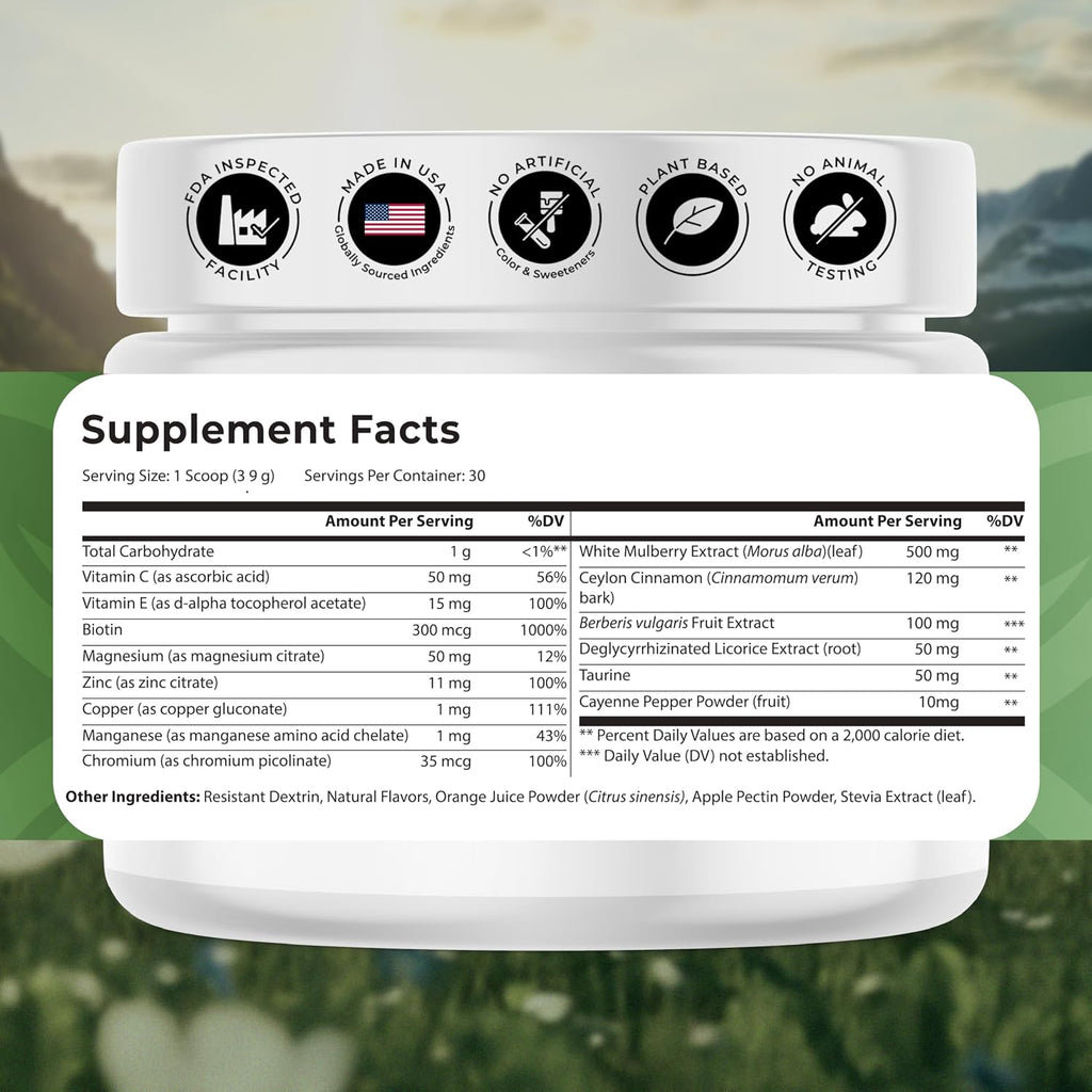 Gluco-Powder | Metabolic Wellness Blend for Energy & Vitality | White Mulberry Extract & Ceylon Cinnamon, Metabolic Wellness Blend, Energy & Vitality. 30 Days Supply. Orange Cinnamon flavor