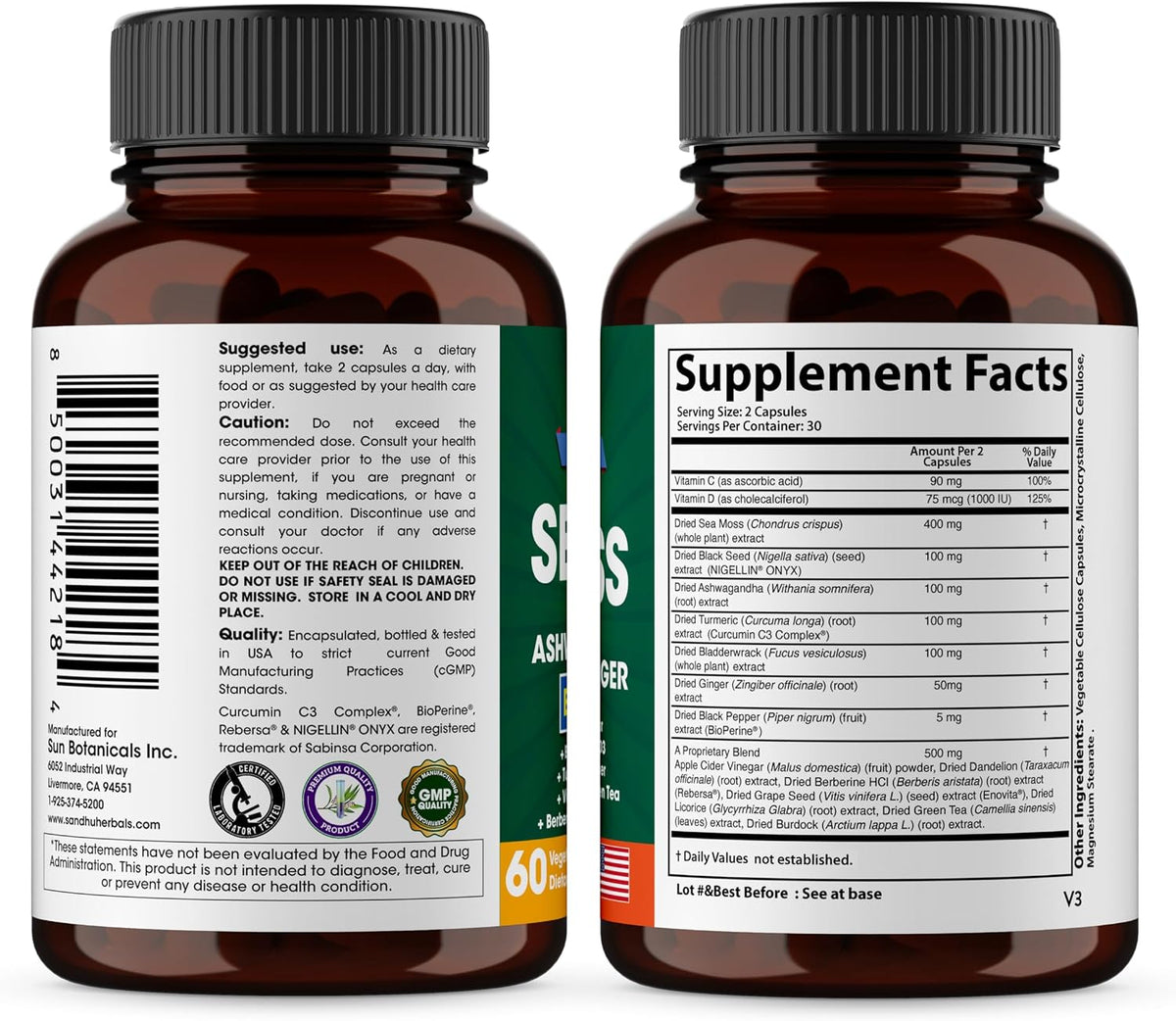 Sea Moss 60 Capsules & Liquid Zinc Ionic Drops Supplement 4 fl oz | Supplement for Men & Women| Made in USA