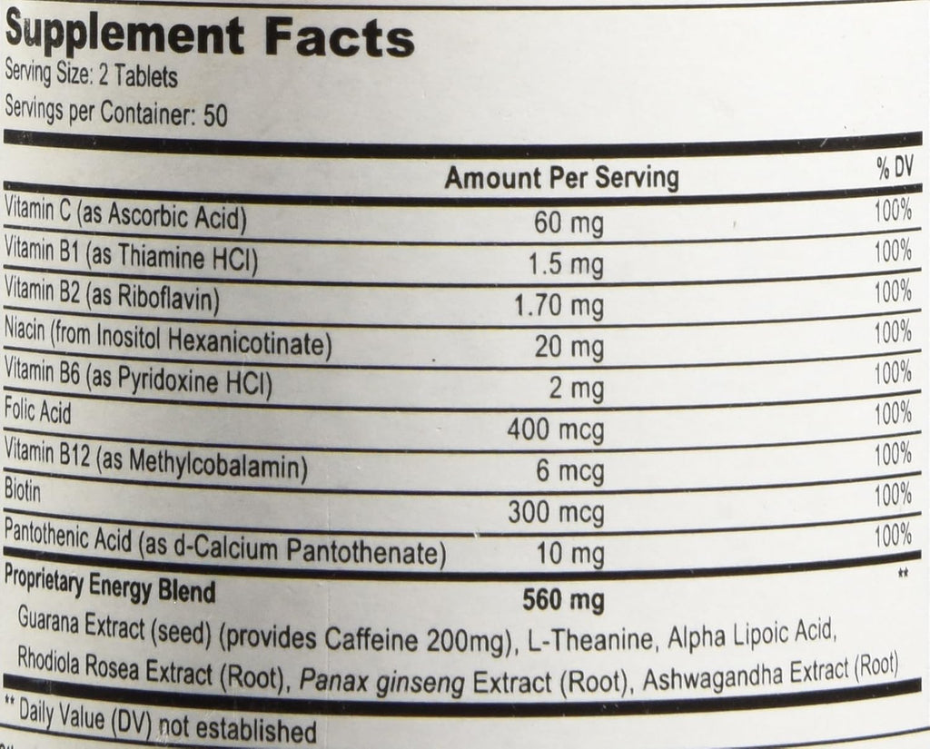 Energy | Complimentary Formula w/Botanically Sourced Caffeine | Complete B-Complex & Energy Supportive Herbs