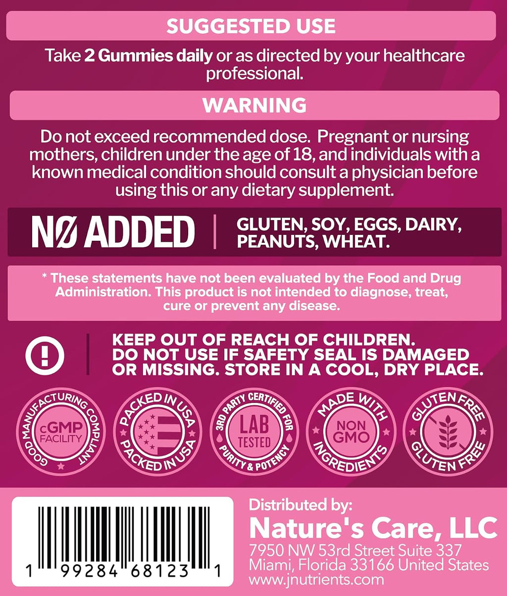 Just Nutrients Women's Probiotic Gummies with Prebiotics | 12 Strains – Digestive, Immune, Vaginal & Urinary Tract Health Support – Natural Mixed Berry Flavor, 60 Gummies