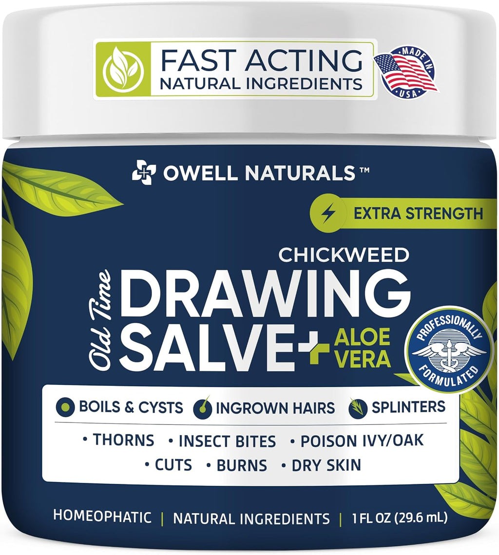 Owell naturals Chickweed Drawing Salve with Aloe Vera for boils, Cyst, Splinters, Poison Ivy/Oak, Skin Disorder, Irritations, Burns, Minor Cuts, Dry Skin, Itching