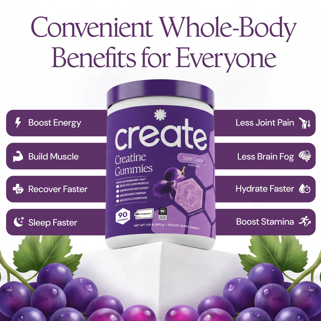 Create Creatine Monohydrate Gummies for Men & Women, Boost Focus, Strength, and Endurance, Anti-Melting Formula, Vegan, Gluten-Free, Non-GMO, 1.5g of Creatine per Gummy (Orange)