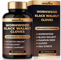 Wormwood Black Walnut Clove Cleanse for Humans - Advanced Detox Formula | Adults, Gut Health Supplement With Wormwood Herb, Black Walnut Hull Extract & Clove, 60 Capsules