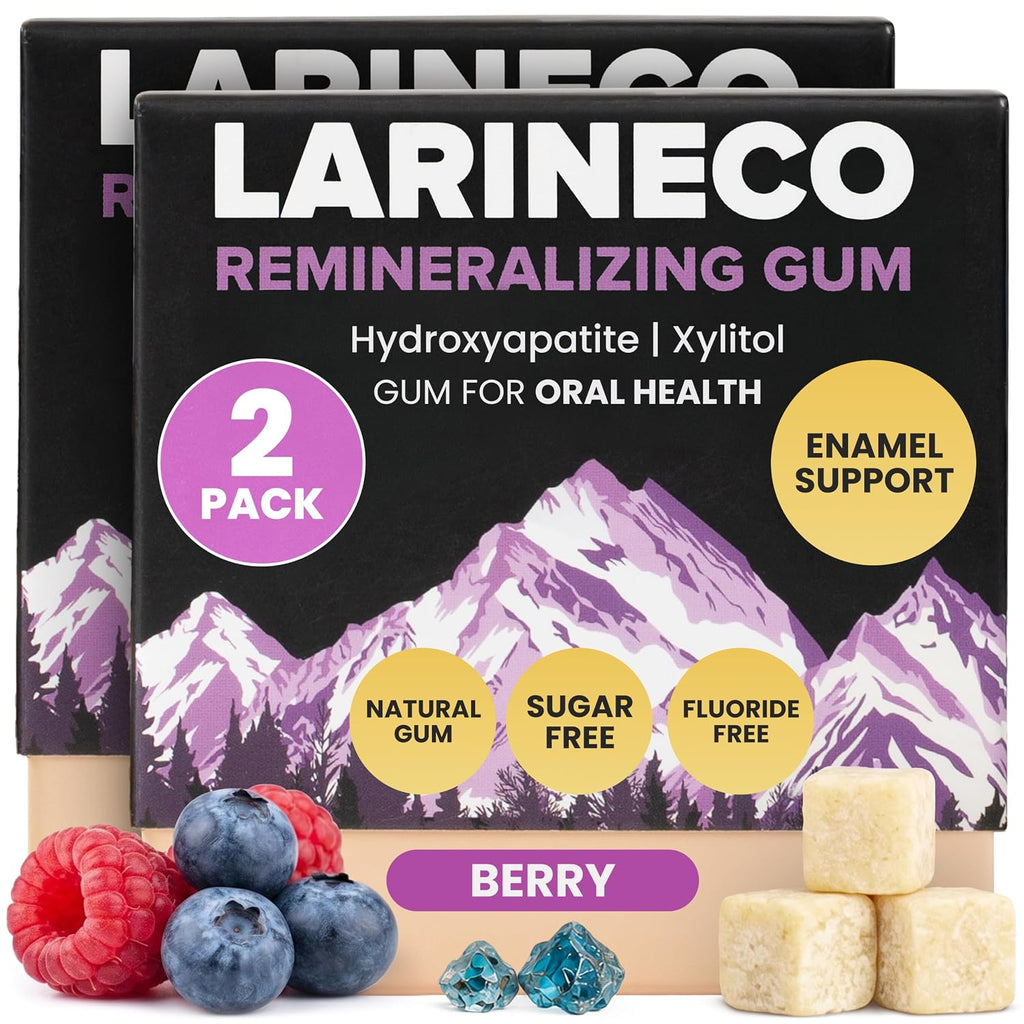 Larine Remineralizing Gum with Nano Hydroxyapatite &amp; Xylitol – Sugar-Free Xylitol Gum – Plastic-Free, Dye-Free, Aspartame-Free – Natural Base