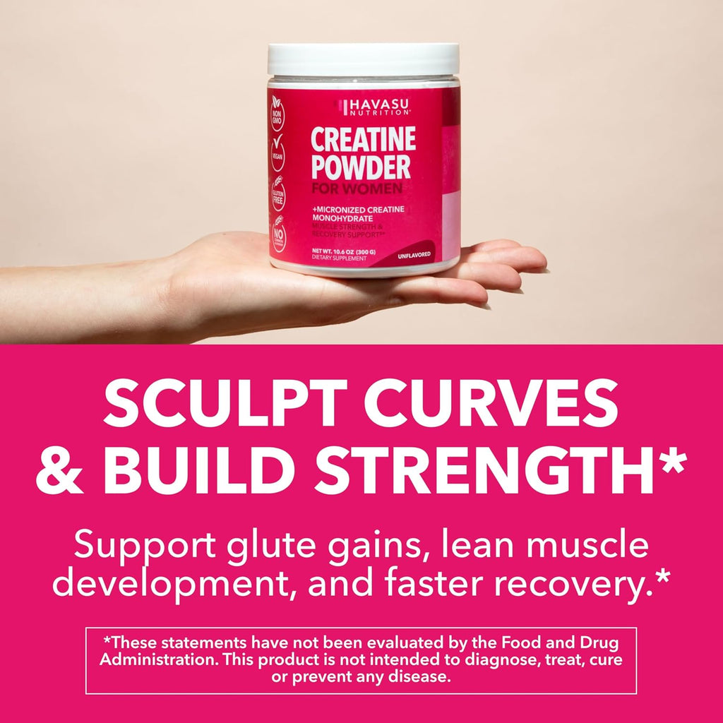 Creatine for Women, Unflavored, 300gm, 3g, Energy & Lean Muscle Support | Micronized Creatine Monohydrate Per Serving, Mental Clarity Support, Post Workout Recovery, Non-GMO, 100 Servings, Vegan