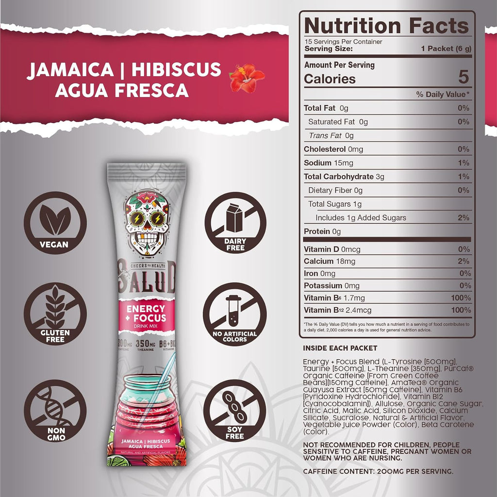 Salud Variety 3-Pack | 2-in-1 Hydration + Immunity (Horchata), Energy + Focus (Hibiscus) & Calm + Sleep (Lemon Honey) – 15 Servings Each, Non-GMO, Gluten Free, Low Calorie, 1g of Sugar