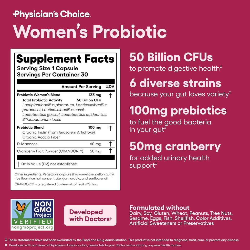 Physician's CHOICE Women’s Probiotic 30ct + Bloat & Gas Probiotic 30ct - Advanced Digestive Health Bundle for Women