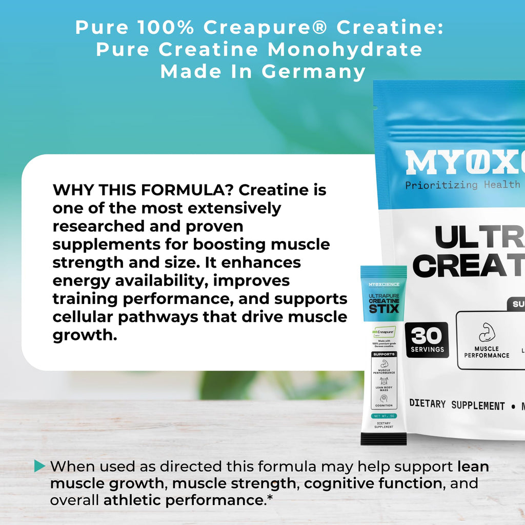 MYOXCIENCE Creapure® Creatine Monohydrate | Supports Strength & Muscle Mass, Cognition and Lean Body Mass | Unflavored (60 Serving Jar)