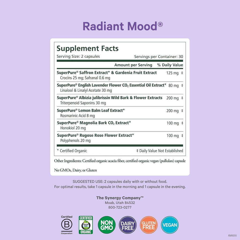 PURE SYNERGY Mood and Adrenal Support Bundle | Mood Support Supplement with Organic Saffron Extract | USDA Organic Vitamin C | Vitamin B Complex Made with Whole Foods | Non-GMO and Vegan