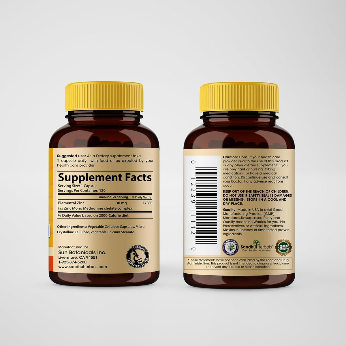 Sandhu Herbals Zinc 30 mg and Organic Turmeric Curcumin with Bioperine Black Pepper Extract | Supports Healthy Skin, Immune System, Joint & Healthy Inflammatory Support | Non-GMO, Made in USA