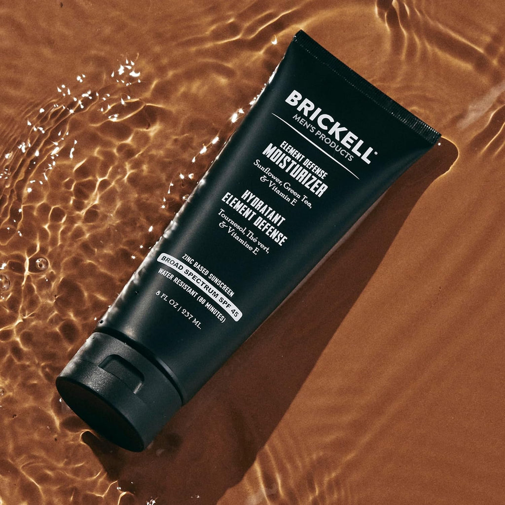Brickell Men's Element Defense SPF45 Moisturizer for Men, Mineral Sunscreen, Hydrates and Protects Skin Against UVA/UVB Rays, With Zinc, Vitamin E, and Green Tea, 8 Ounce, Unscented