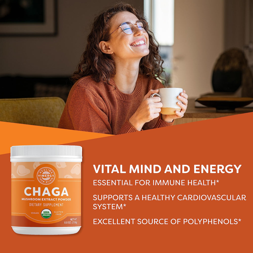 Vimergy Chaga Capsules – Superfood Cellular Support* – Cardiovascular Health Benefits* – Kosher, Vegan, Gluten-Free – 90 Capsules