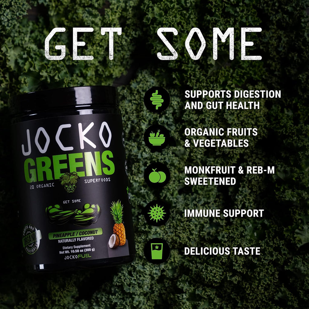 Jocko Fuel Greens Powder Bundle - Greens & Superfood Powder for Healthy Green Juice - Keto Friendly with Spirulina, Chlorella, Digestive Enzymes, & Probiotics - 60 Servings