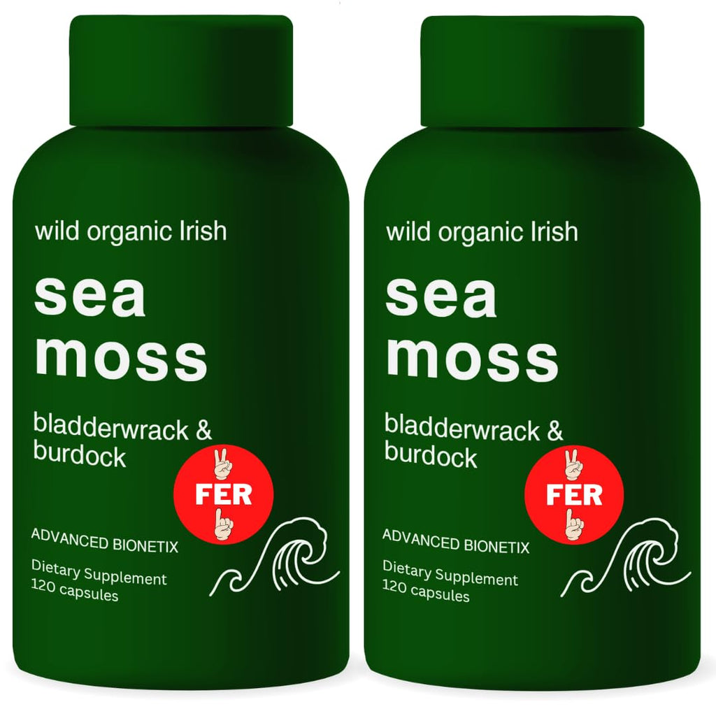 Advanced Bionetix Organic Irish Sea Moss Capsules, Raw Wildcrafted Seamoss Enhanced w/Bladderwrack & Burdock Root Capsules 120 Total Pills Antioxidant Packed. Prebiotic Superfood, Thyroid Support - PrimeBioHealth - canada supplements