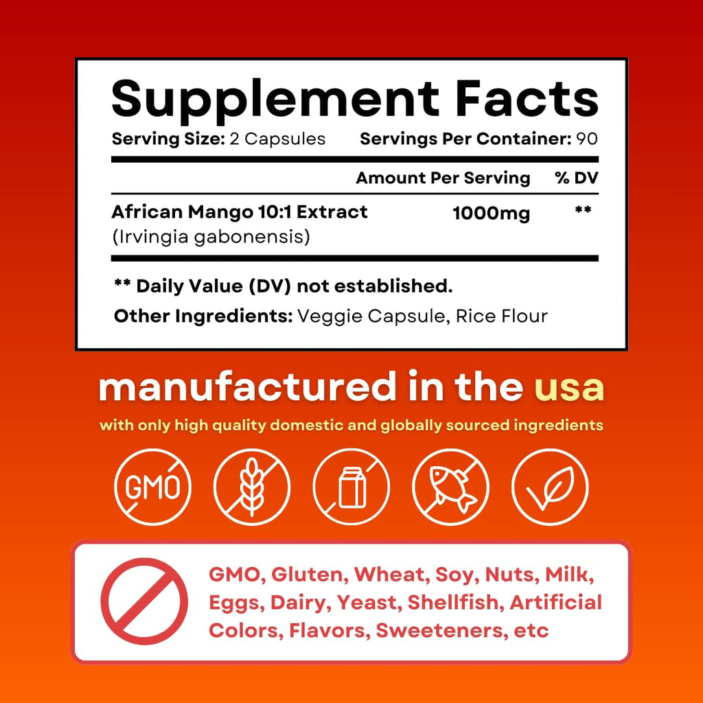 African Mango Capsules for Immune System, Metabolism, and Nutritional Wellness Support - Pure 10:1 Irvingia Gabonensis Extract - 180 Veggie Capsules Non-GMO, Gluten-Free, Vegan-Friendly - PrimeBioHealth - canada supplements