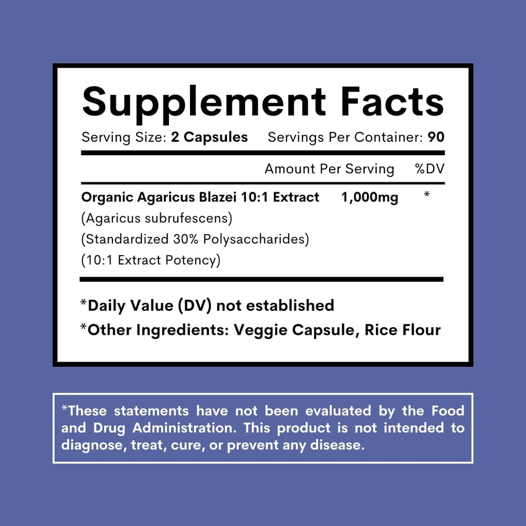 Agaricus Blazei Organic Mushroom Extract for Immune & Energy Support - 30% Polysaccharides & 180 Veggie Capsules - Non-GMO, Gluten-Free, Vegan-Friendly Supplement - PrimeBioHealth - canada supplements