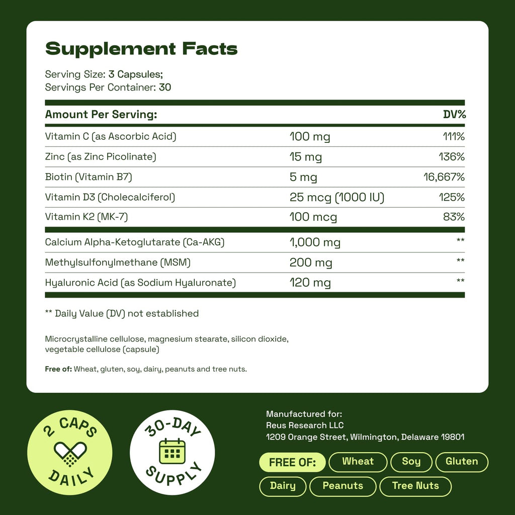 Cata-Kor Hair Skin and Nails Vitamins for Women – Biotin Collagen Hair Supplement | Hyaluronic Acid | Calcium AKG | MSM | Vitamin D3 K2 & C – Hair Growth Vitamins – 30 Day Supply (1 Pack) - PrimeBioHealth - canada supplements